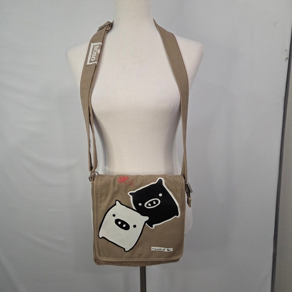 Monokuro Boo Canvas Messenger Crossbody Bag Tan Kawaii Harajuku Anime Japanese